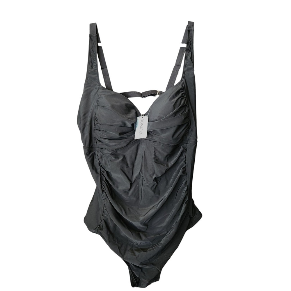 Younique‎ Black Rouched Women's One Piece Swimsuit Plus Size 24W Black Slim NWT